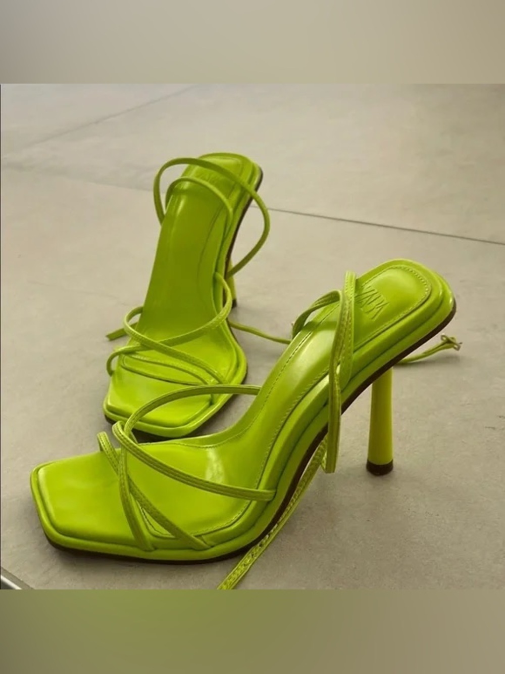 Zara Neon Lime Strappy Square-Toe Women’s Sandal Heels